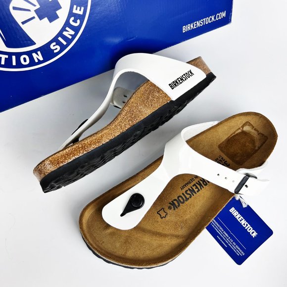 Birkenstock Womens US Size 7 EU 38 Gizeh Patent White Birko-Flor Flip Flops - Picture 2 of 11